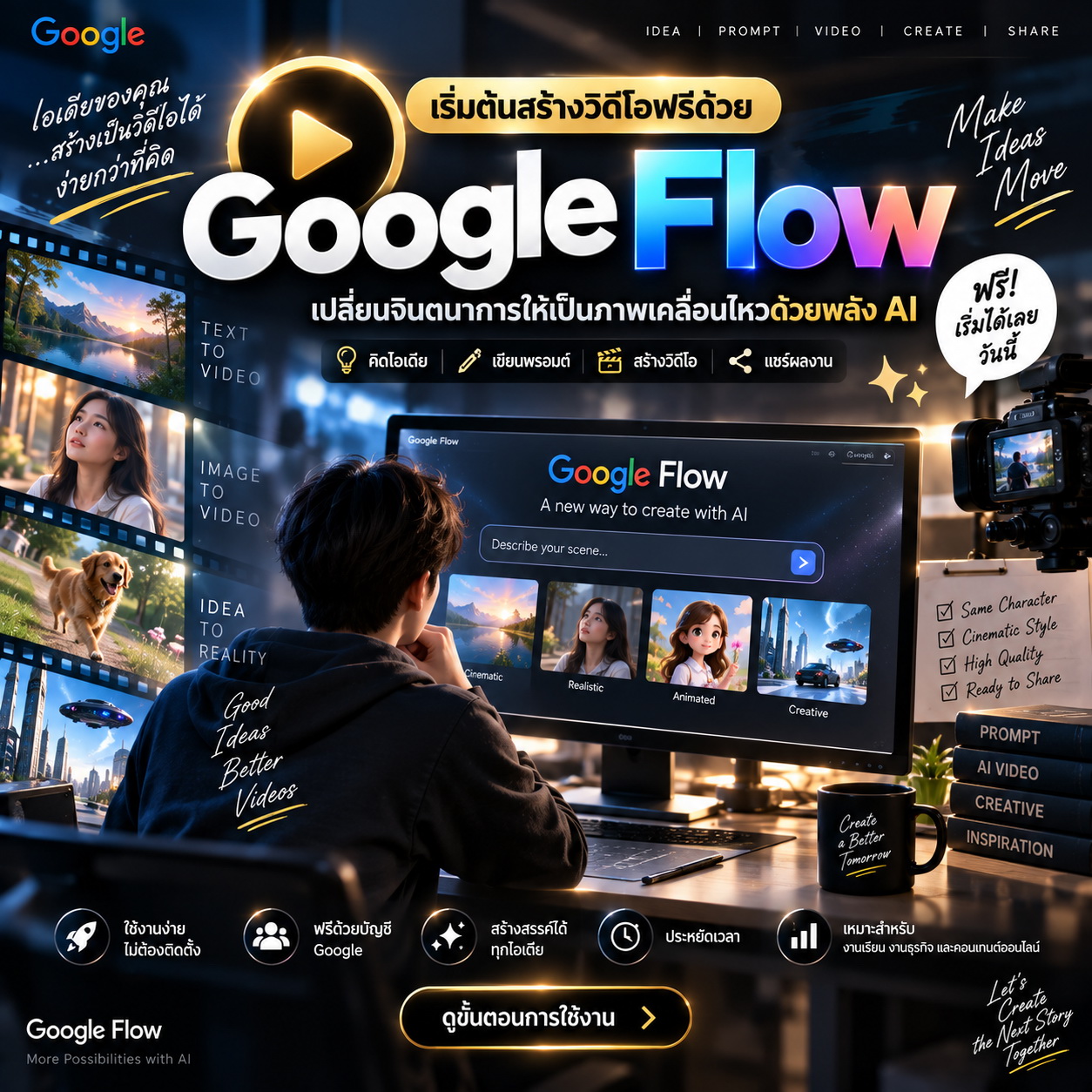 เริ่มต้นสร้างวีดีโอ ฟรี!! ด้วย Google Flow